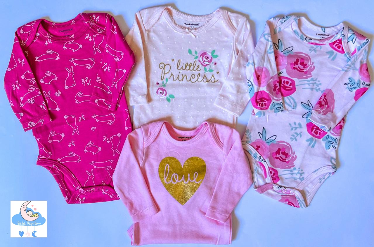 Set 4 bodys - corazón Gold Rosa